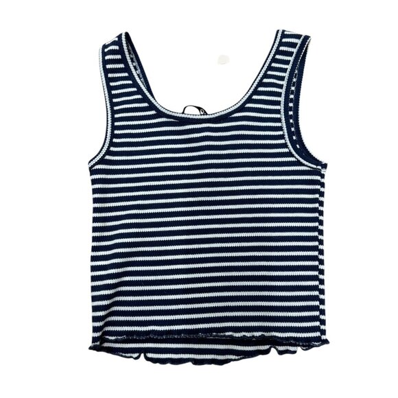 Women’s SO goods for life tank top navy/white pin stripe cotton 2010s - Picture 6 of 6